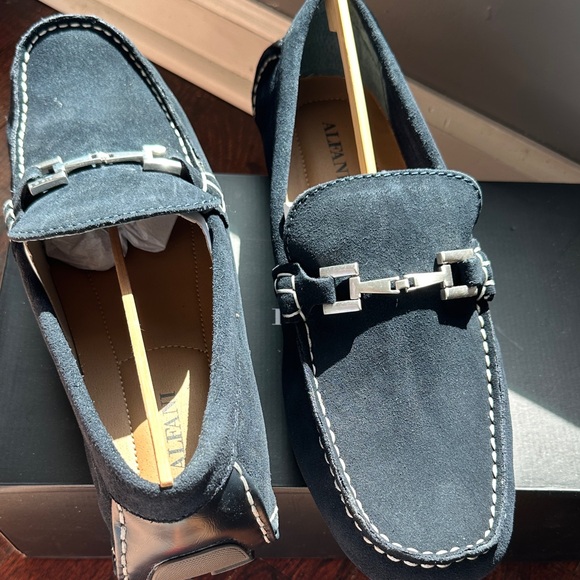 Alfani Men's Loafers Navy Suede with Brush Steel Hardware Sz 11 M New with box - Picture 2 of 4